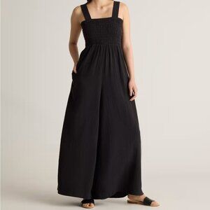 QUINCE 100% Organic Cotton Gauze Smocked Wide Leg Jumpsuit